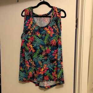 Woman Within Tropical Floral Tank Top - Black, Pink, Green